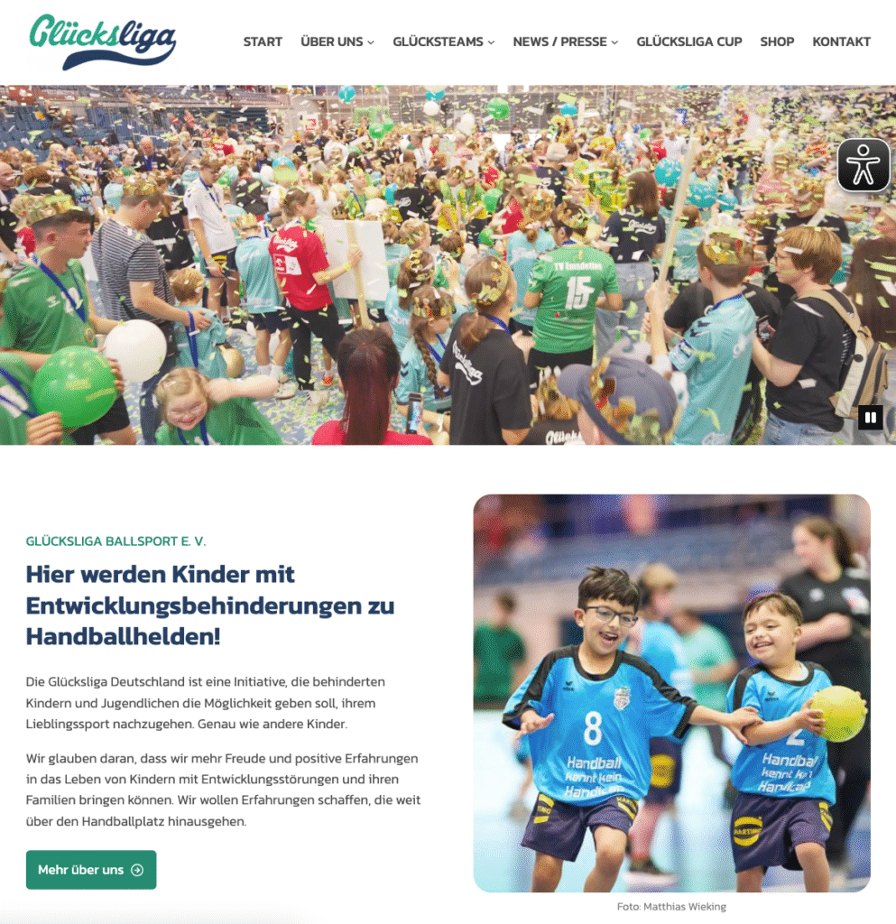 Screenshot der Website der Glückskids